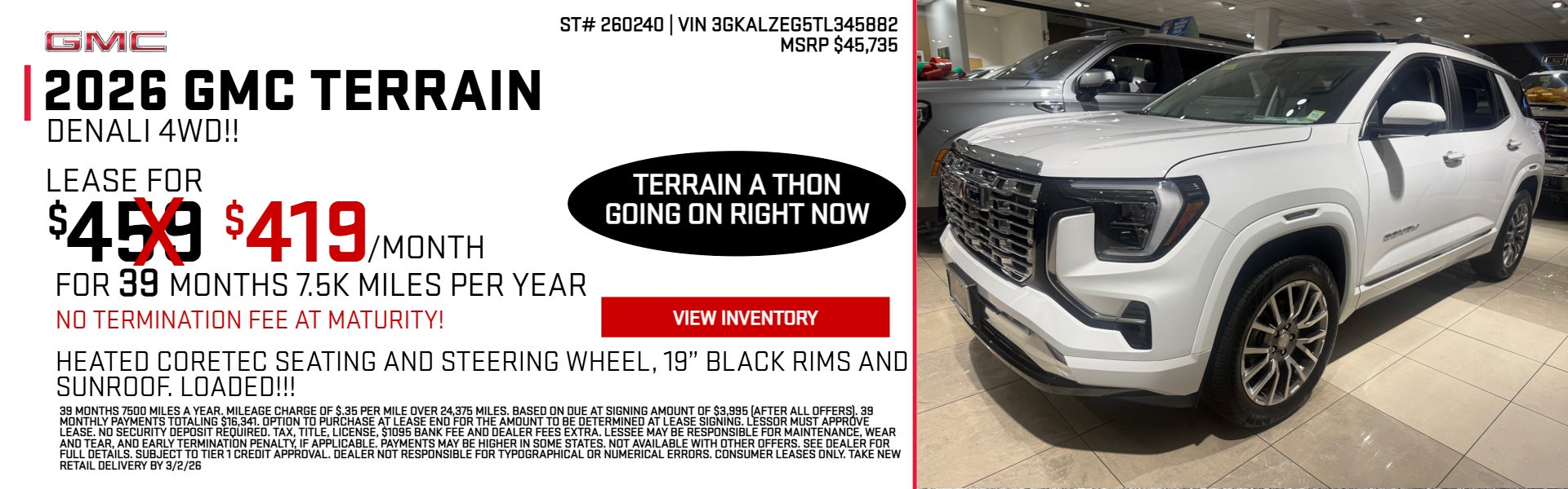 White GMC Terrain Lease offer 