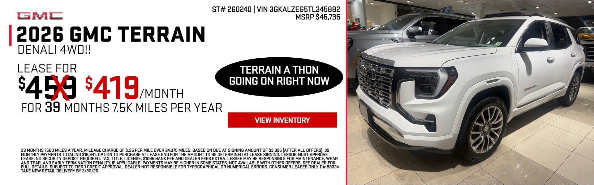 White GMC Terrain Lease offer 