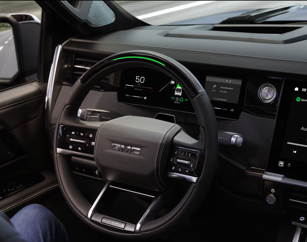 The steering wheel of the new 2027 GMC Sierra 1500 in Garden City Park, NY